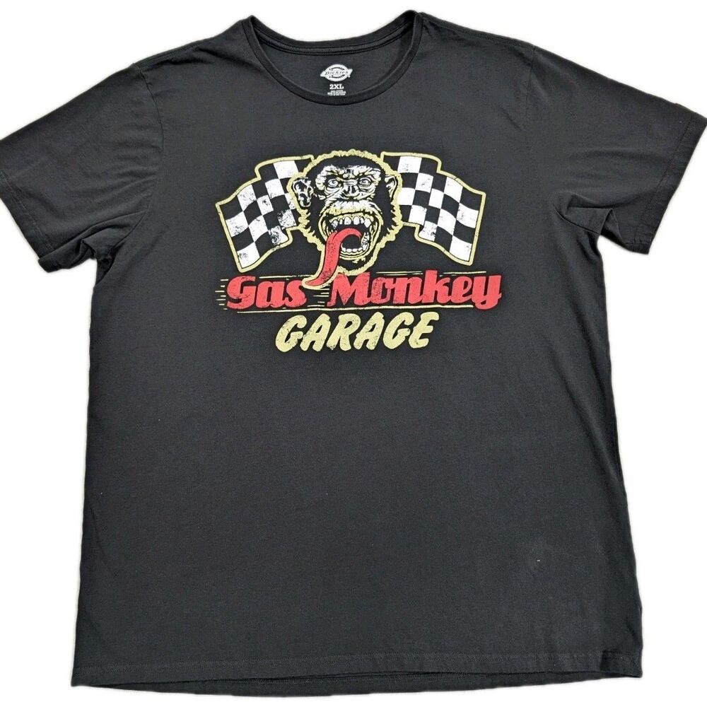 Gas Monkey Garage Dickies Shirt Mens 2XL Fits XL Black Double Sided Dallas TX